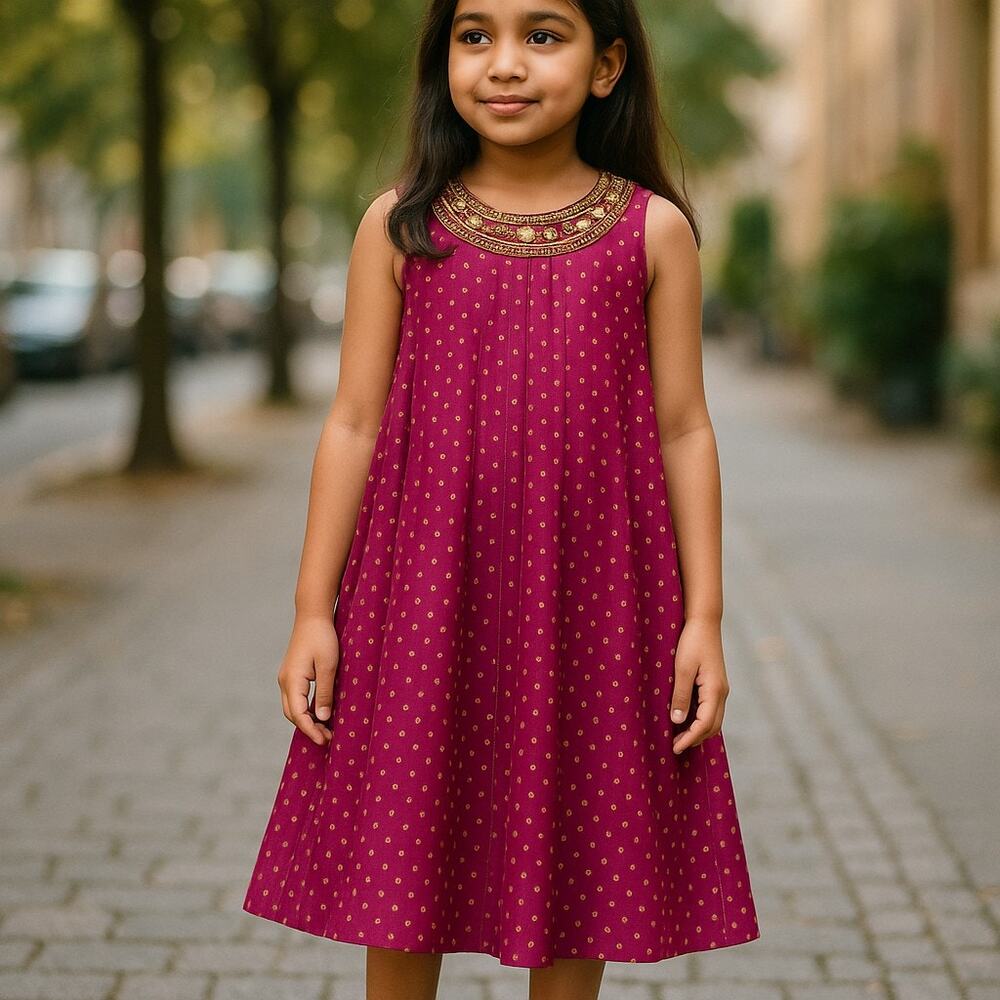 Blush by US Angels Girls Dress Size 8 Gold Burgundy Jeweled Neckline Pleated‎